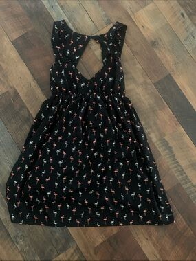 Roxy Black Dress with Pink & White Flamingo Print